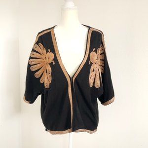 Gold embellished dolman sleeve shrug cardigan sweater black